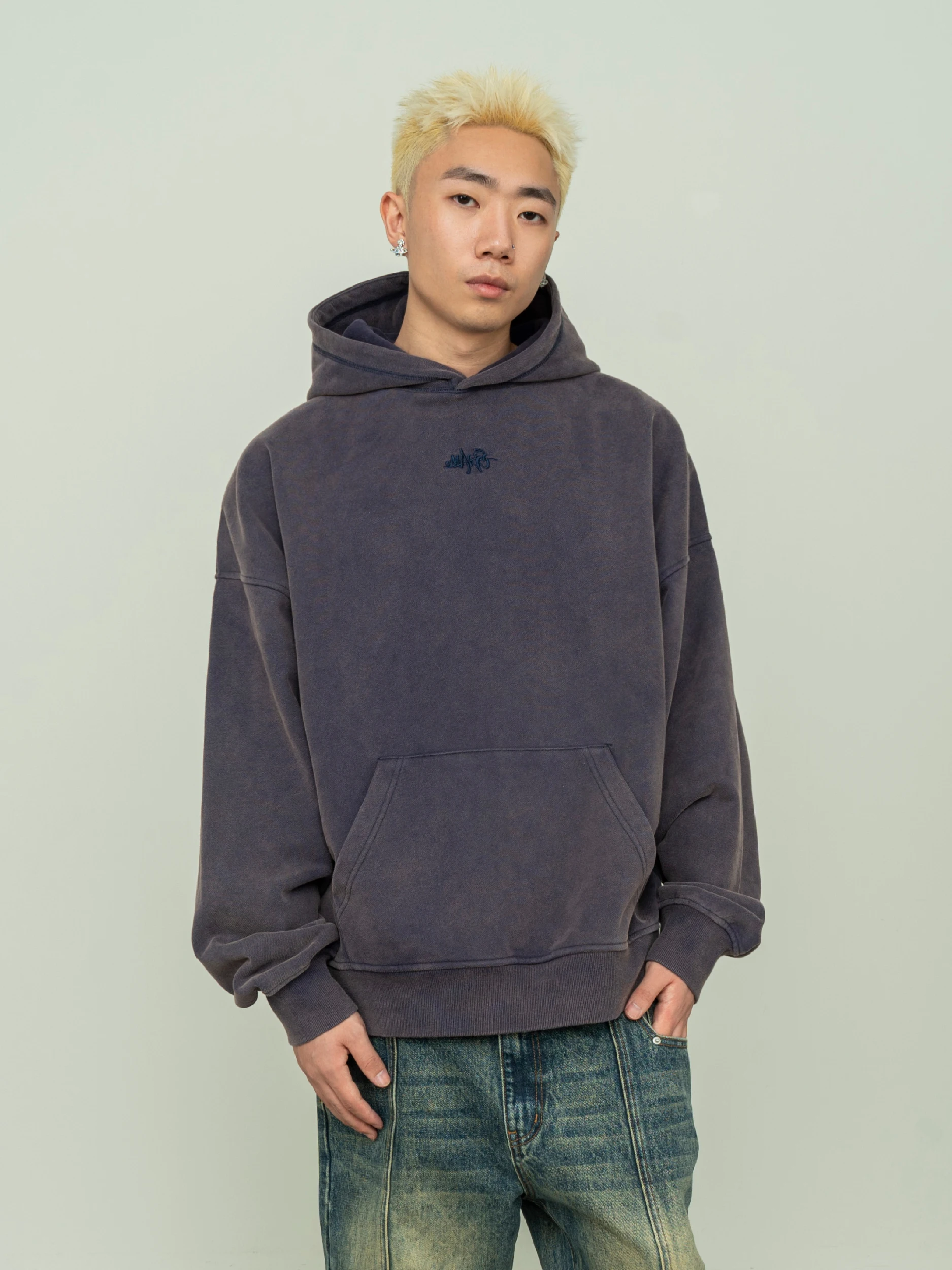 

emore Men's Hoodie Spring New Waed Pink Embroidery Heavyweight American Pure Cotton High-ade Couple's Top