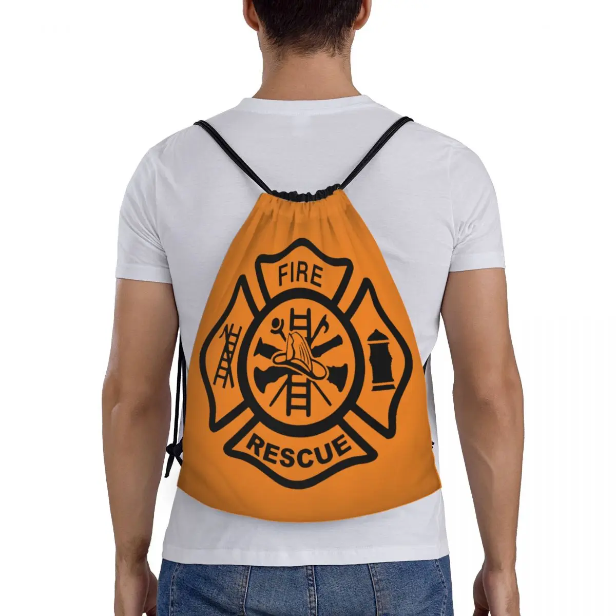 Mochila com cordão para homens e mulheres, resgate de incêndio, bombeiro, esporte, ginásio, portátil, bombeiro, sacola de compras