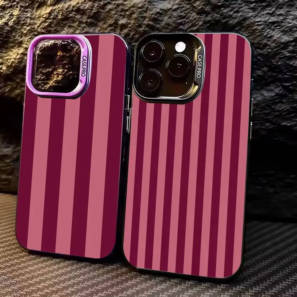 

Burgundy White Stripe pattern Phone Case For iPhone 17,16,15,14,13,12,11 Plus,Pro Max,Colored Silver Phone Case
