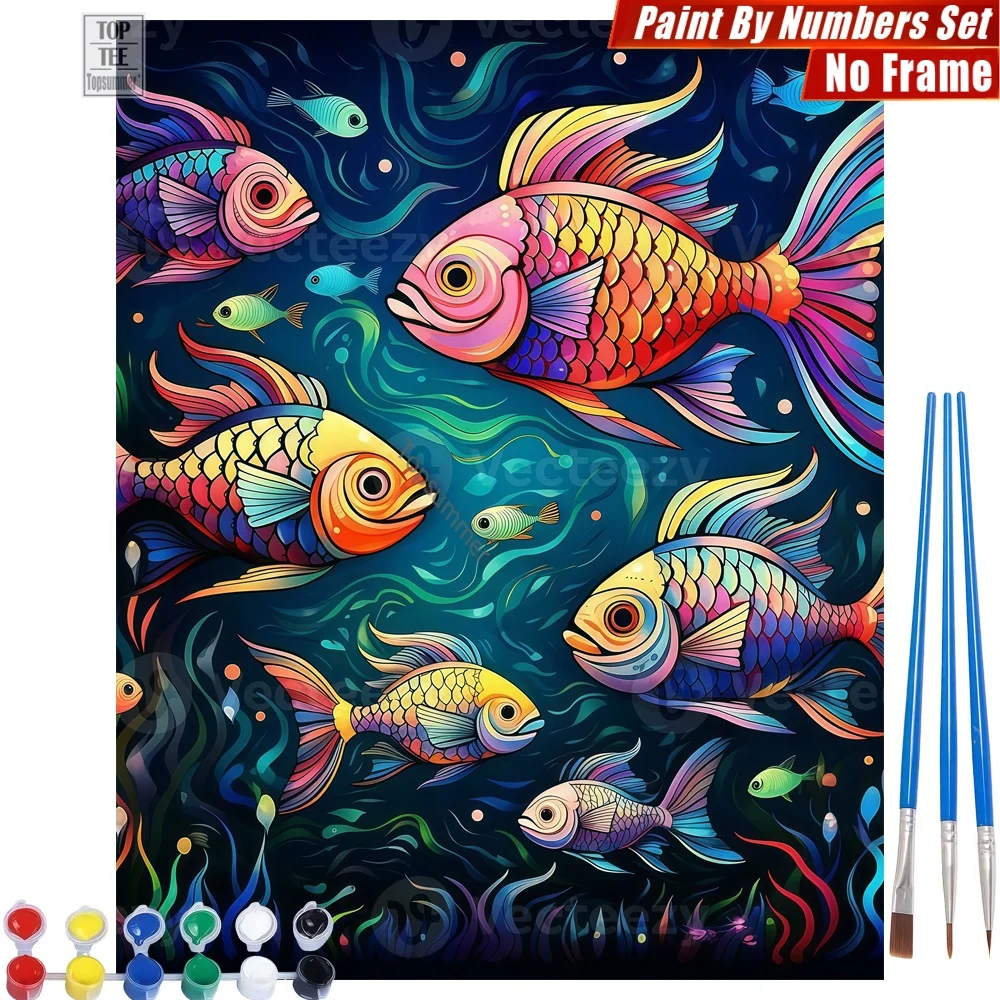 

Tropical Fish Sea DIY Digital Oil Painting Set - Fish Tropical Deep Abstract Wall Art Day Of The Dead Gift For Friend