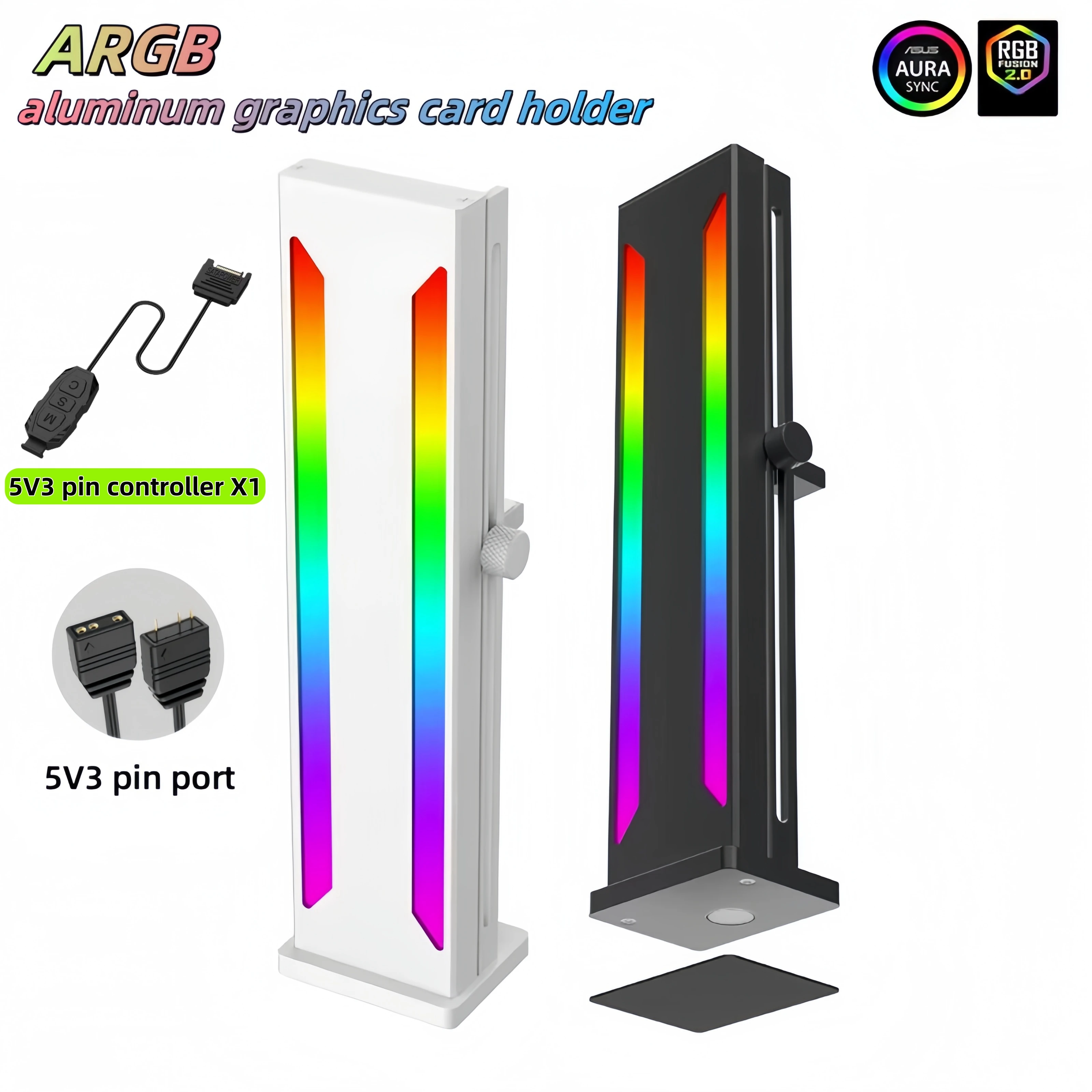 

CX FUTRUE Computer Graphics Card/GPU ARGB Magnetic Bracket And 5V 3PIN Three Key Lighting Hub, Height Adjustable.