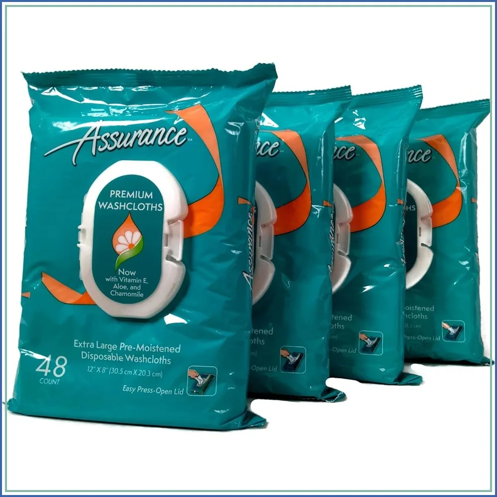 Extra Large Pre-moistened Disposable Washcloths, 48ct Multipack of 4 (192 Wipes Total), Soft & Strong