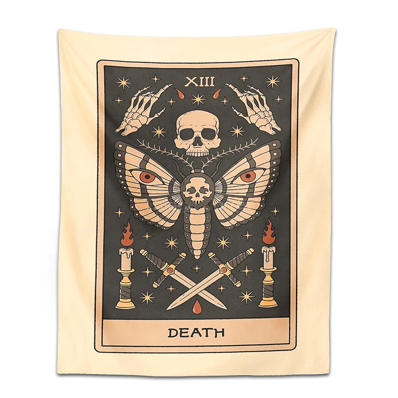 Moth Tarot tapestry Death psychedelic scene home decoration art Astrology Divination Hippie boho skull wall hanging beach mat images - 6