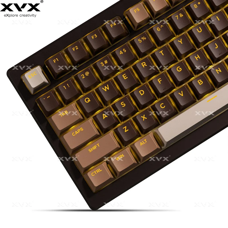 

XVX Shine Through Brown PBT Keycaps Cherry Profile Chocolate Style Cherry MX Swtiches Backlight Double Shot Keycaps 133 Keys