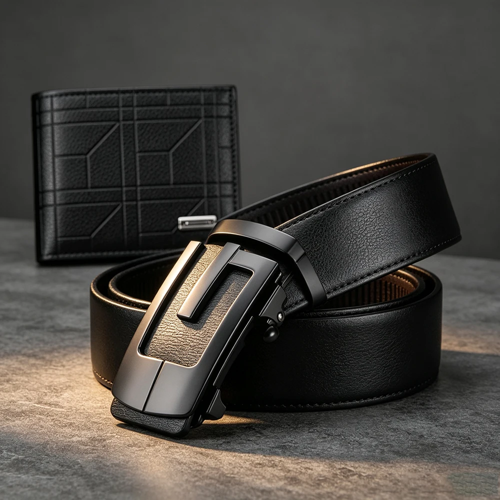 2pcs Simple Men's Belt Wallet Set High Quality Men's Suit Business Belt Fashion Men's Clothing Accessories Wholesale