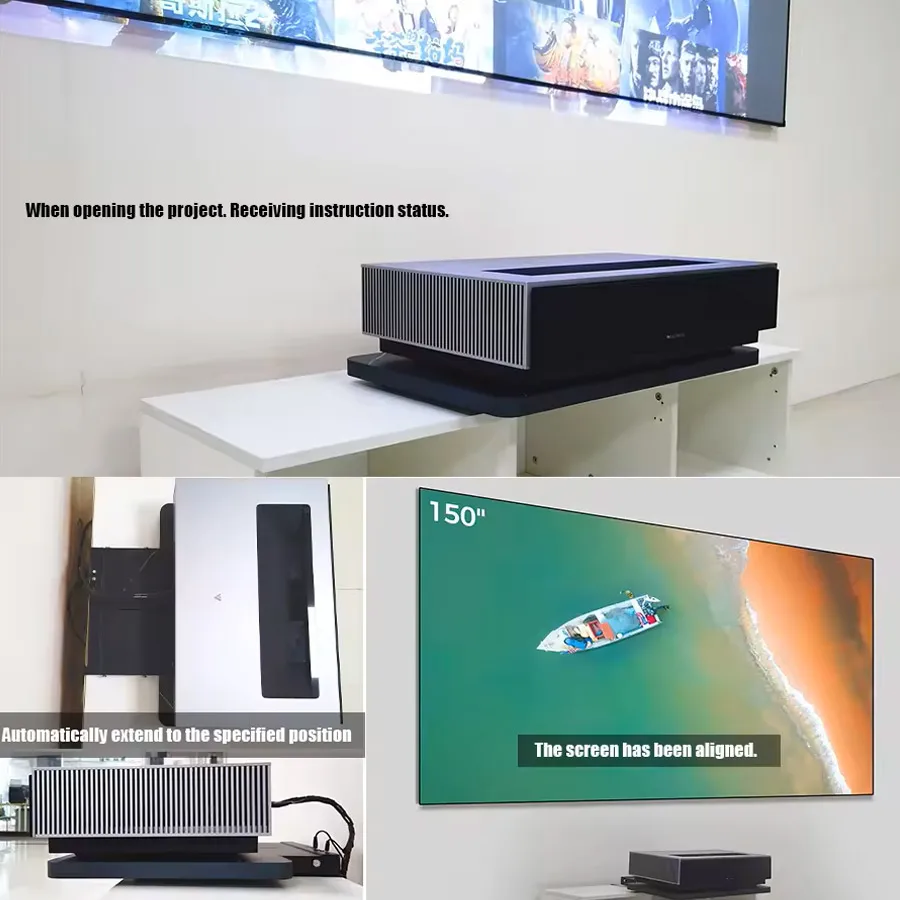 2025 جديد UST العارض بمحركات صينية المنزلق ، الذكية تلفزيون الليزر المحمول الجدول تلسكوبي UST العارض الرف خزانة