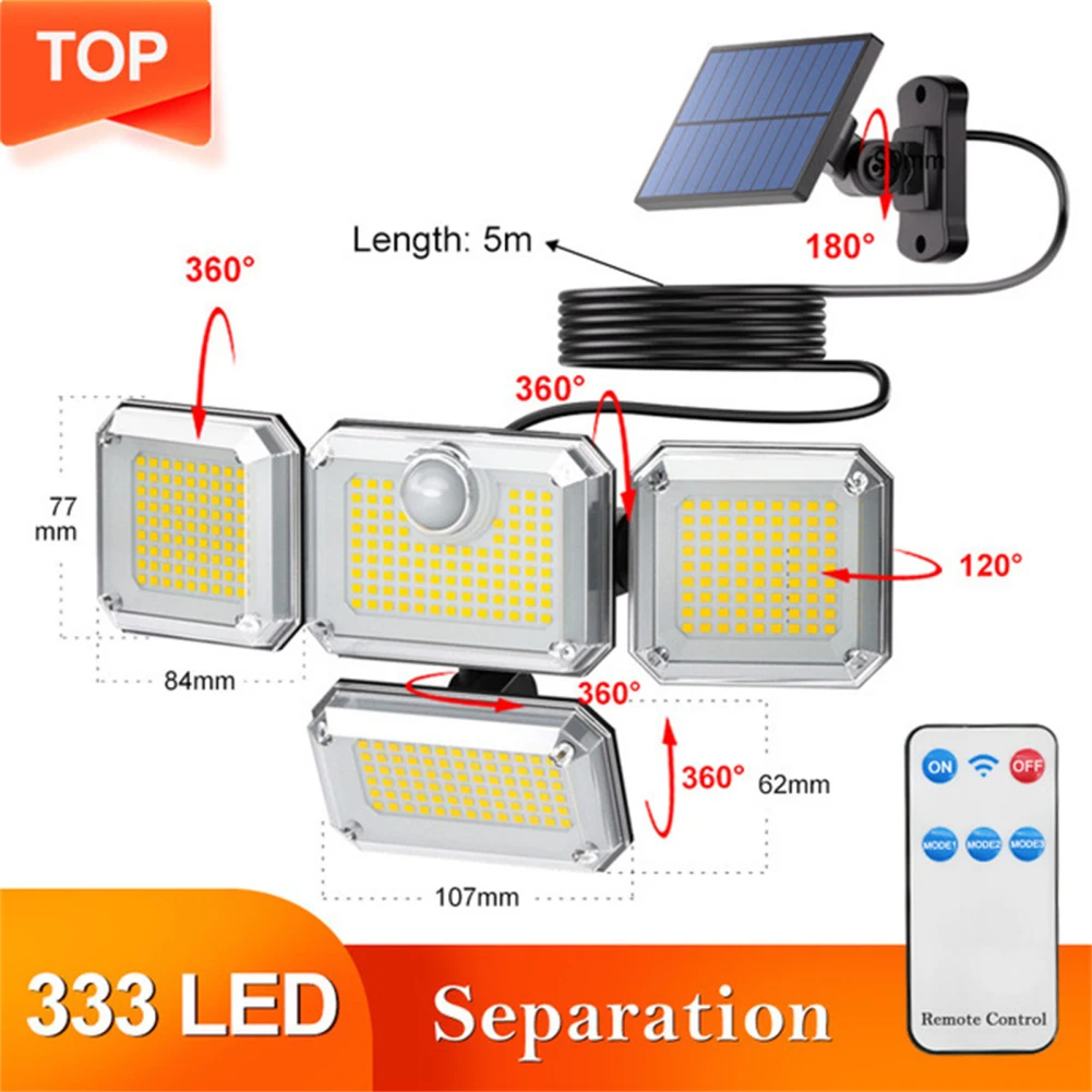 

Waterproof Solar Powered Outdoor Light Motion Sensor 2000LM 333 LED Security Street Lamp Sconce Spotlights for Garden Decoration