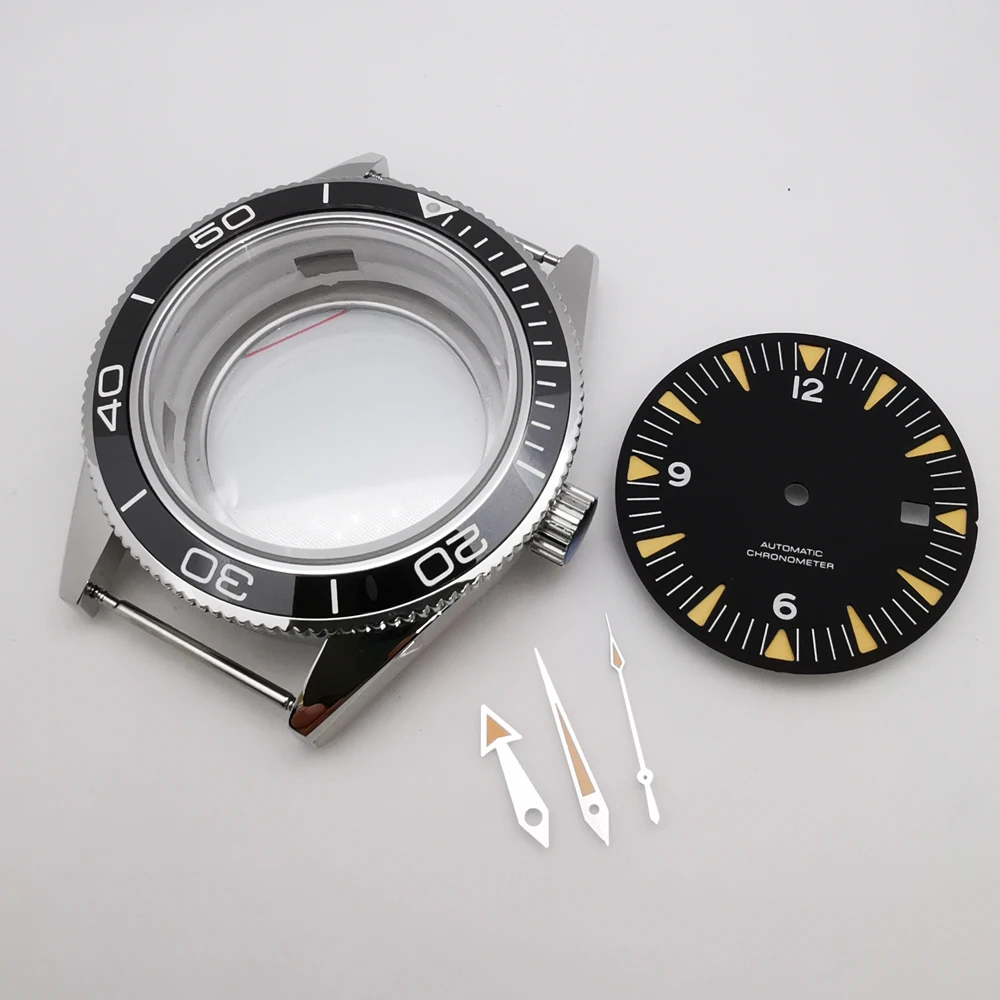 

41mm black blue ceramic bezel sapphire watch case dial hands fit NH35 Miyota 8215 ETA2824/PT5000 movement