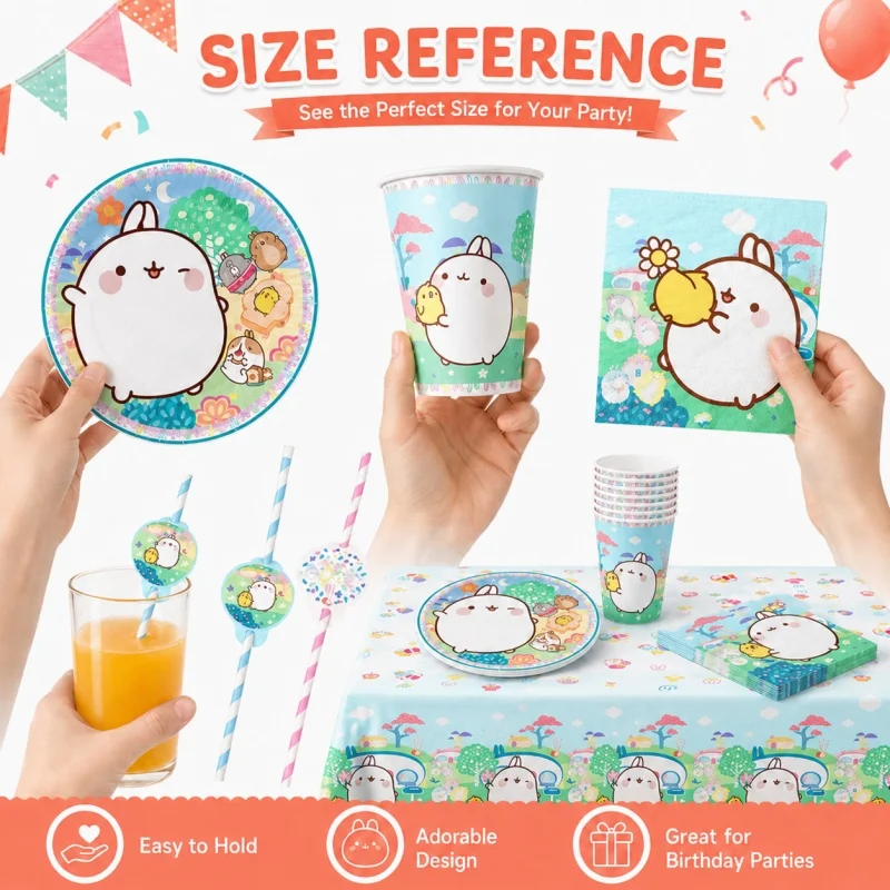 Molang Happy Birthday Party Decoration Combo Practical Tableware Set Cute Bunny Cup Plate Suitable Indoor Outdoor Celebrations - view 3