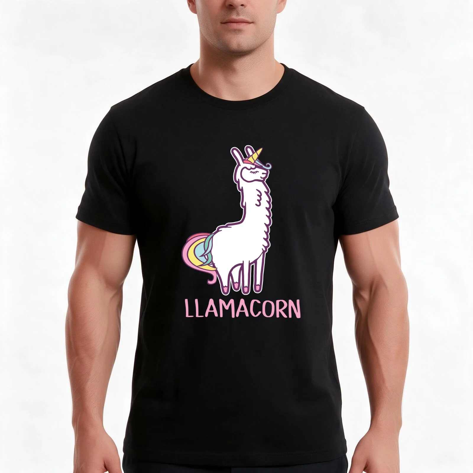 Llamacorn Unicorn Rainbow T-Shirt Summer Casual Cotton Tee Oversized Streetwear Tops Vintage Graphic Print Unisex Men Women