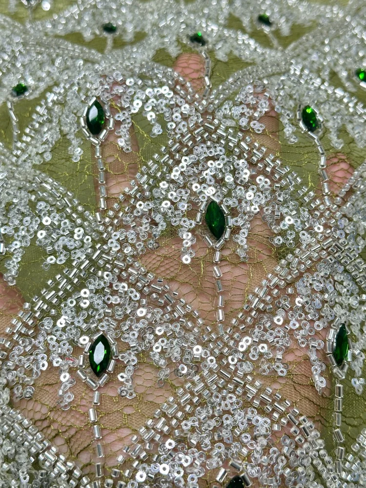 

Luxury Sequins Lace Fabric High Quality French African Beaded Lace Fabric Nigerian Embroidery Stones For Sewing Dress 5 Yards