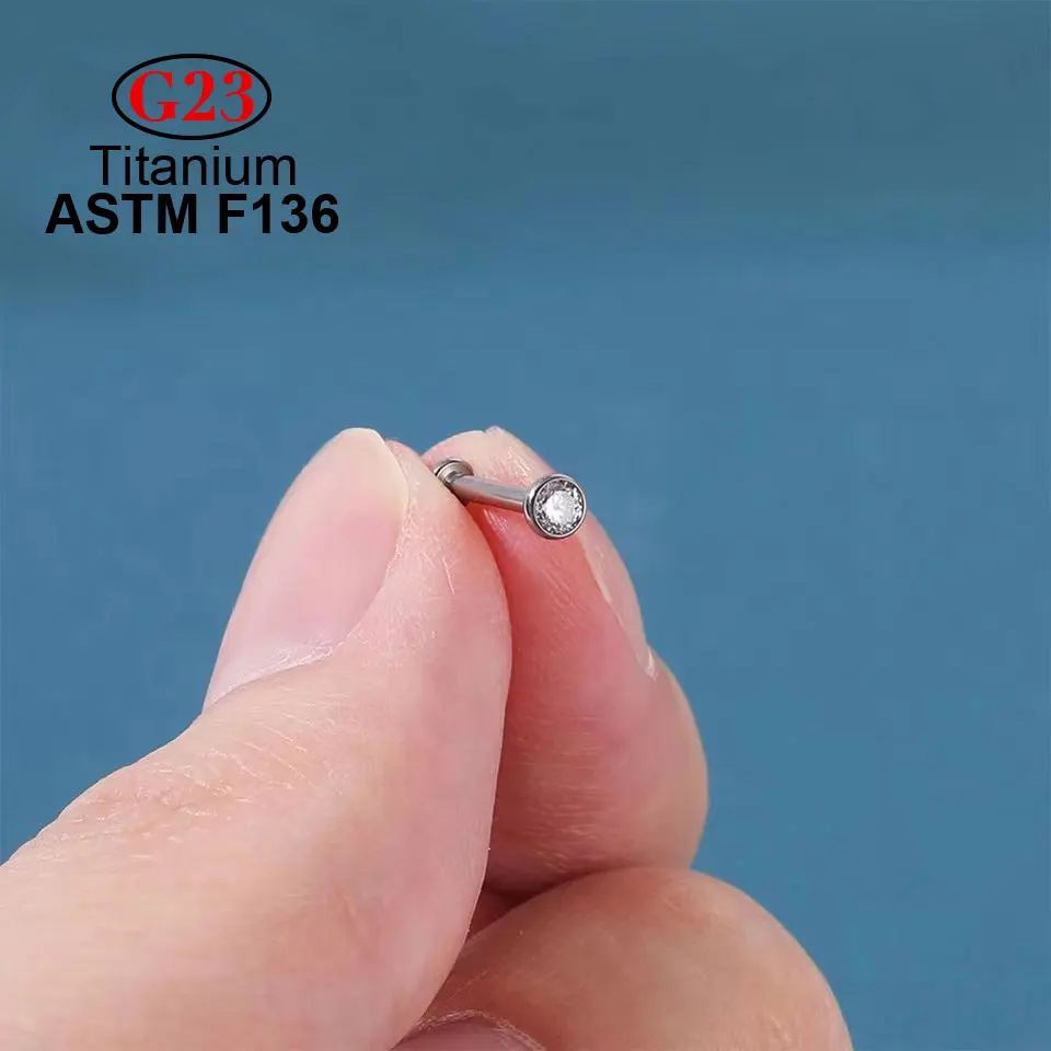 10pcs Sexy G23 ASTM F136 Titanium Push Pin 5A Zircon Labret Lip Nose Piercing For Women Ear stud Tragus Cartilage Jewelry