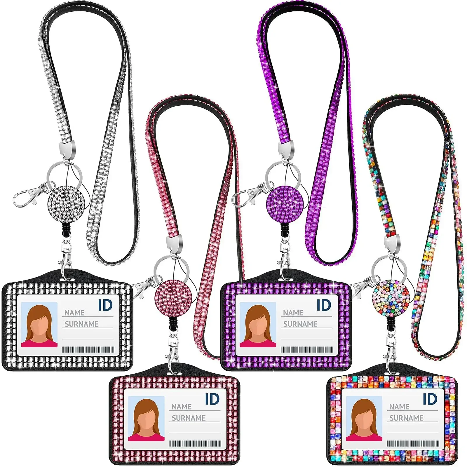 1 Pc Mode Kaart Houder Lanyard Voor Vrouwen Intrekbare Badge Haspels Ketting Lanyard Voor Meisjes Glanzend Easy Pull Gesp Kaarthouder