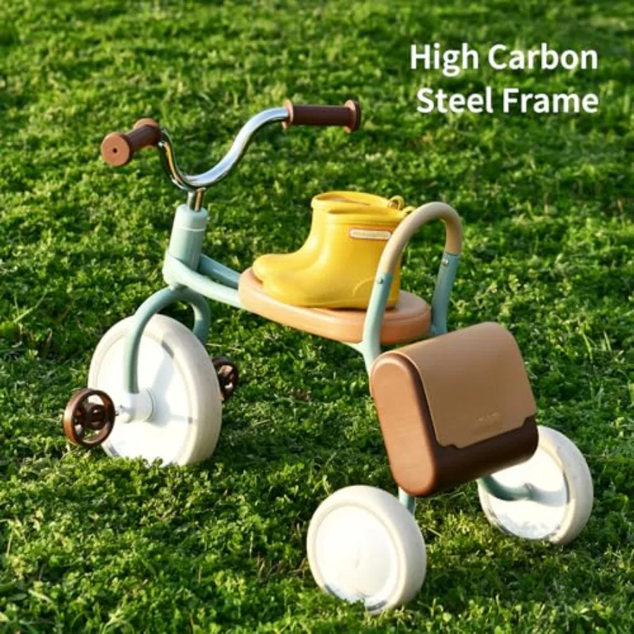 Rowerek trójkołowy dla malucha w wieku 2,5-4 lat, prezent na pierwsze urodziny dziecka, zabawka rowerowa z uchwytami na kierownicę i schowkiem do zabawy na świeżym powietrzu (zielony)