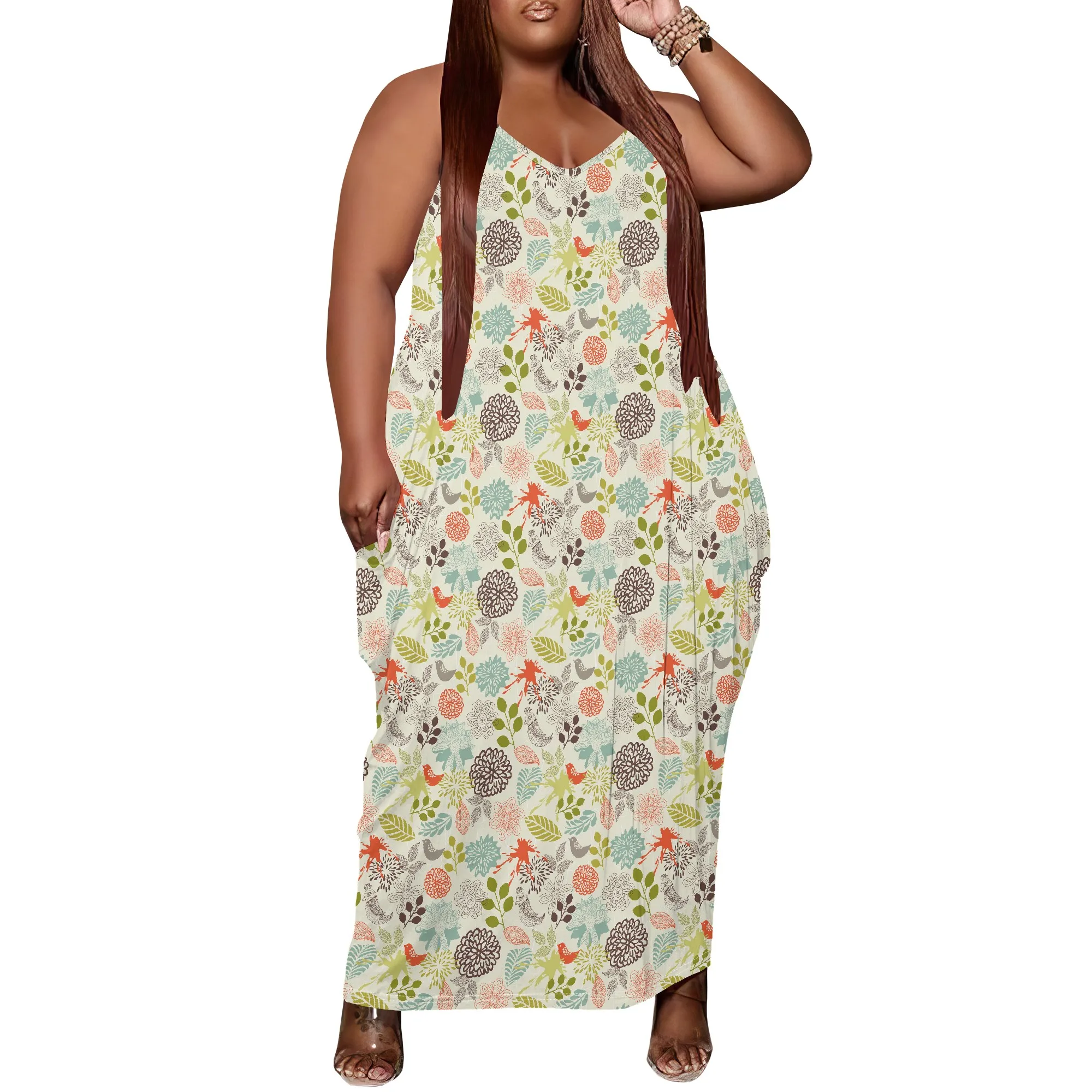 

Women's Plus Size Dress Floral Print Loose Strap Maxi Dress with Pocket Elegant Country XL-6XL