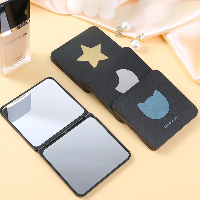 Black Small Mirror Gold Foil Folding Mirror Mini Portable Makeup Mirror Student Pocket Double Sided Cosmetic Mirror