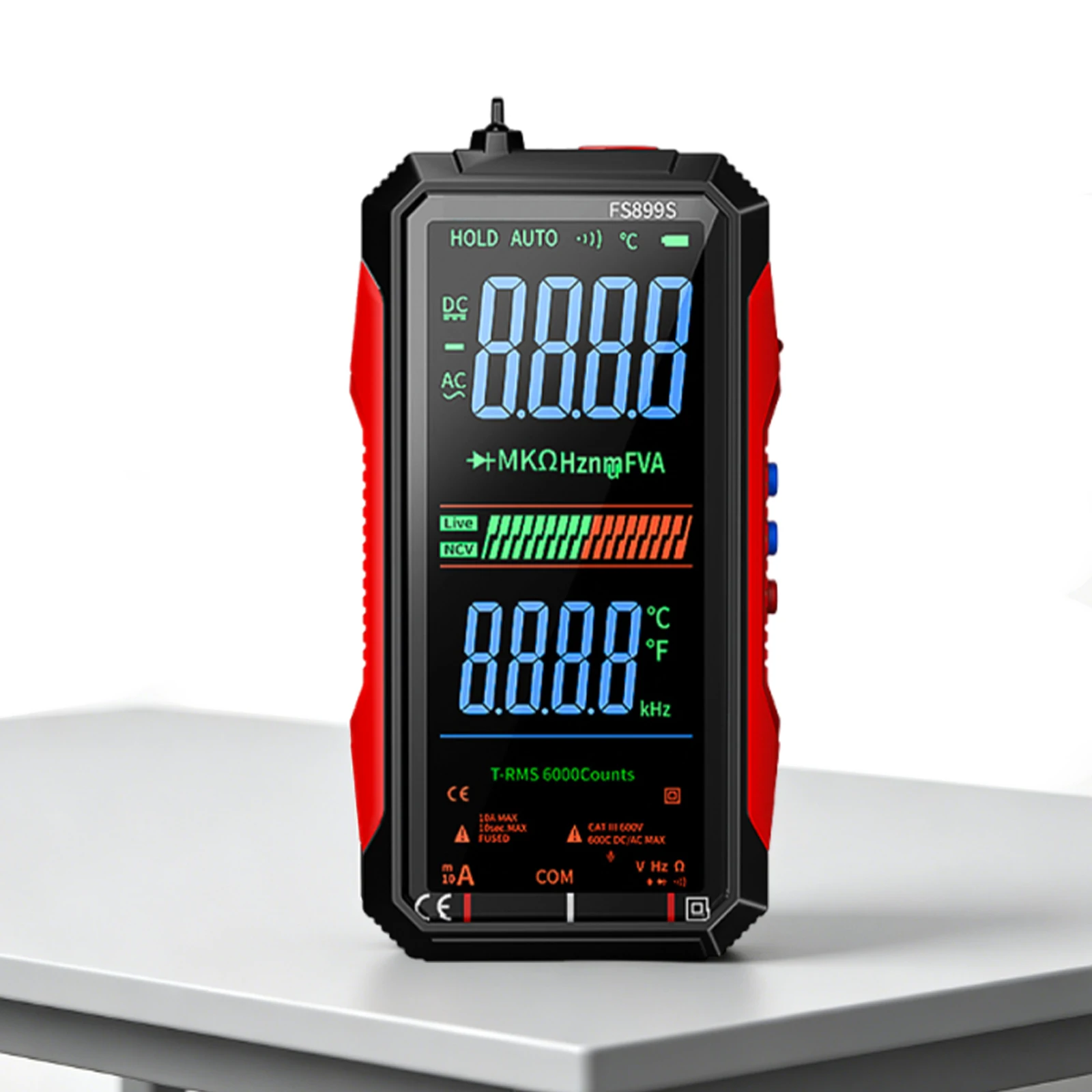 FS899S Digital Multimeter 6000 Counts Rechargeable Auto-Ranging DC AC Voltmeter Measures Voltage Current Resistance Continuity