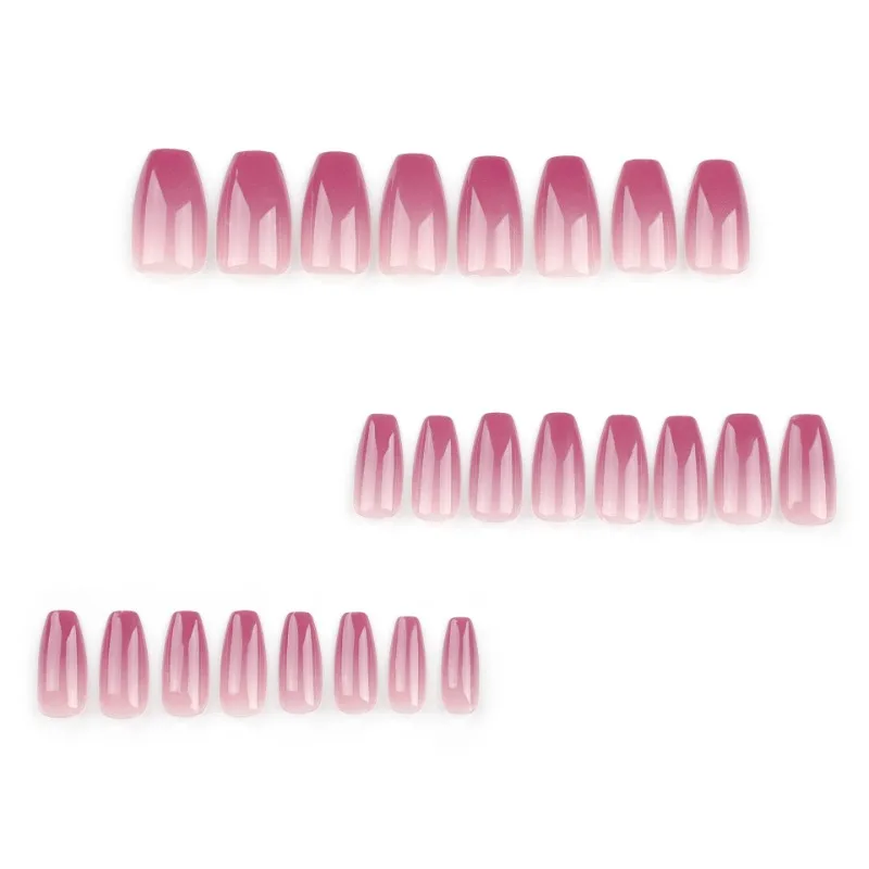 24pcs Summer Rose Gradient Ballet artificiale Medium False Nail Tips Coffin Press on Nails Art To Stick on unghie finte per ragazze