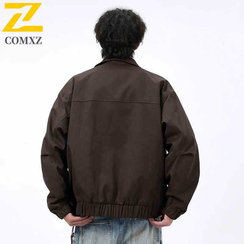 COMXZ 2025 Plus Size Mens Jacket Autumn Oversized Trendy Coat Big Tall Fashion Outerwear M 8XL Streetwear Urban