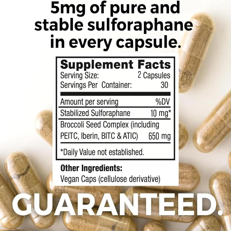 Broccoli Supplement, Containing Stable Sulfate Extract | Zero Glyphosate Residue | 60 Vegetable Capsules