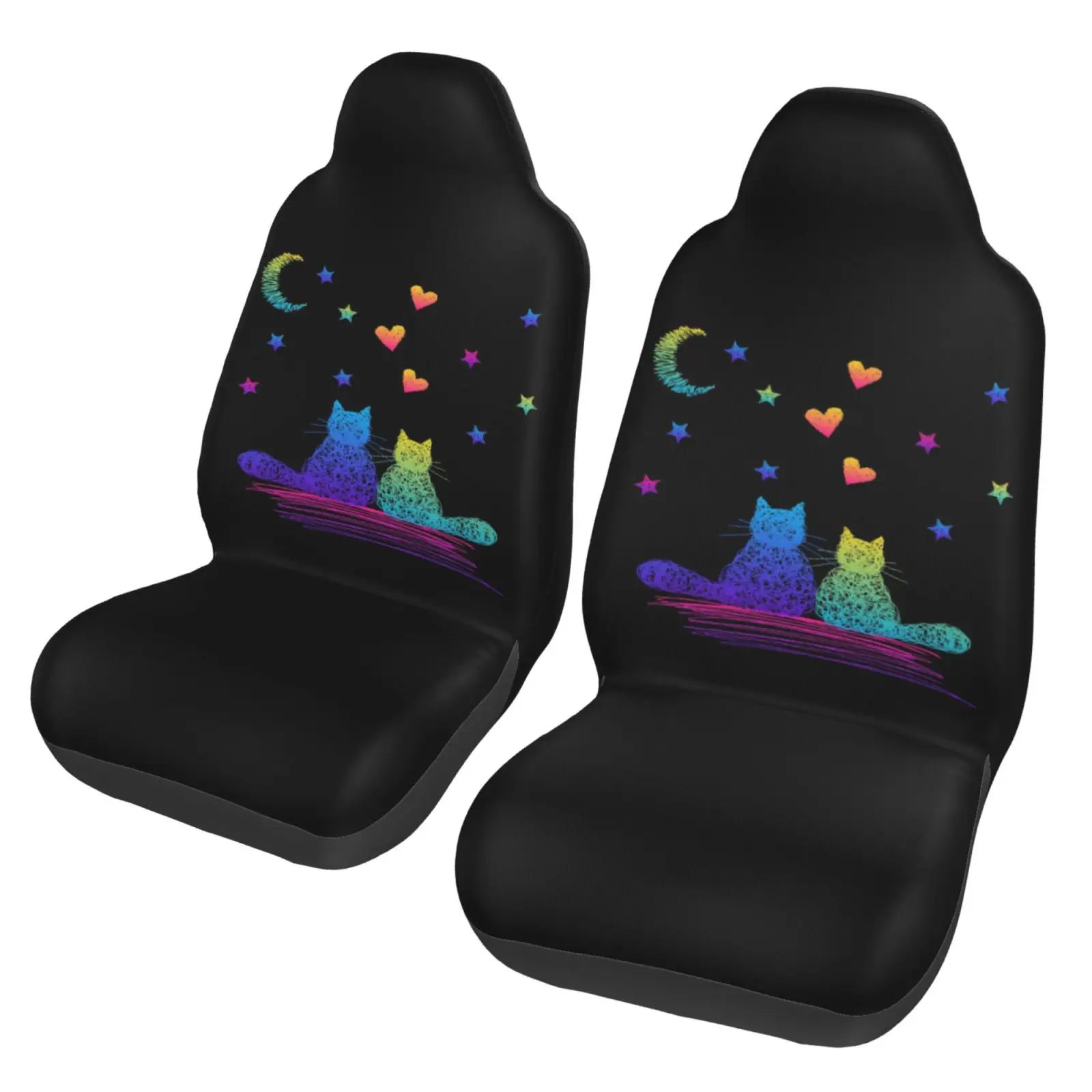 Neon-colored Cat Silhouette Car Seat Cover Protection Kit. 2-piece Seat Protection Kit Suitable for All Vehicle Models