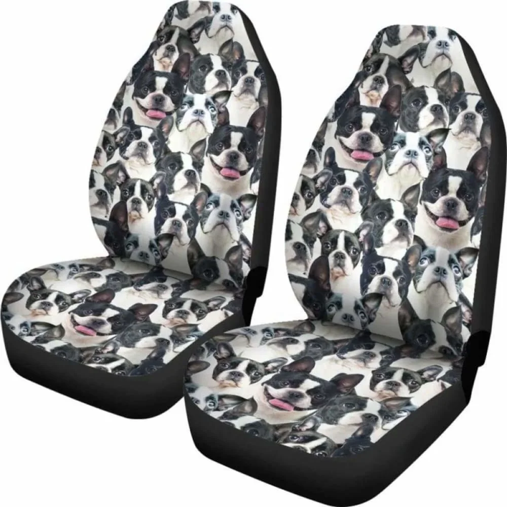 Boston Terrier Full Face Car Seat Covers,Pack of 2 Universal Front Seat Protective Cover