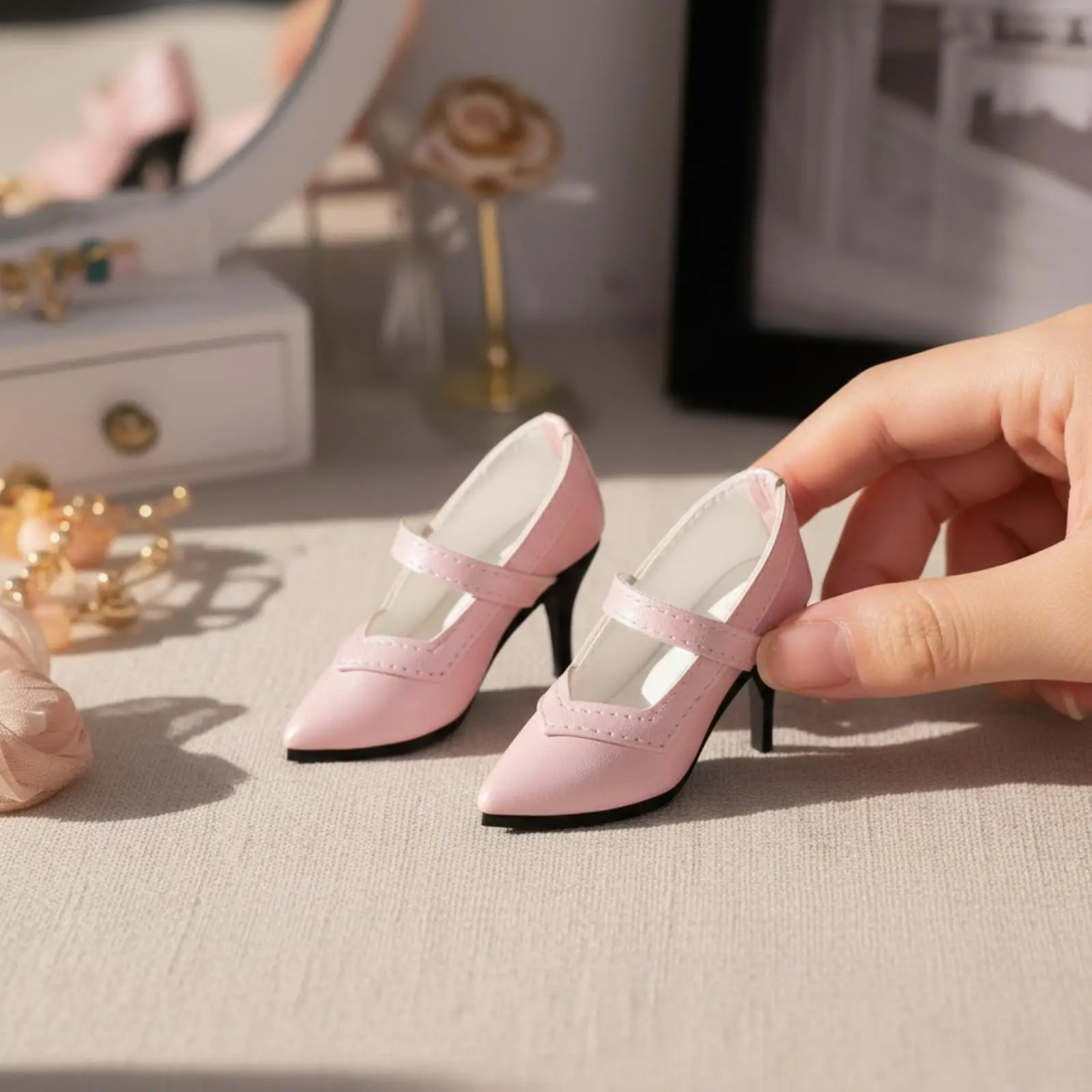 Miniature Fashion Doll Heels Pointed Toe Resin Court Shoes for Formal Dress Up Themed Events
