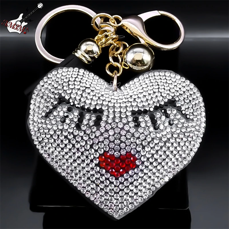 Punk Hip Hop Eye Eyelash Red Lip Heart Keychain for Women Men Rhinestone Metal Gold Color Black Tassel Keyring Jewelry KZZZ185S6