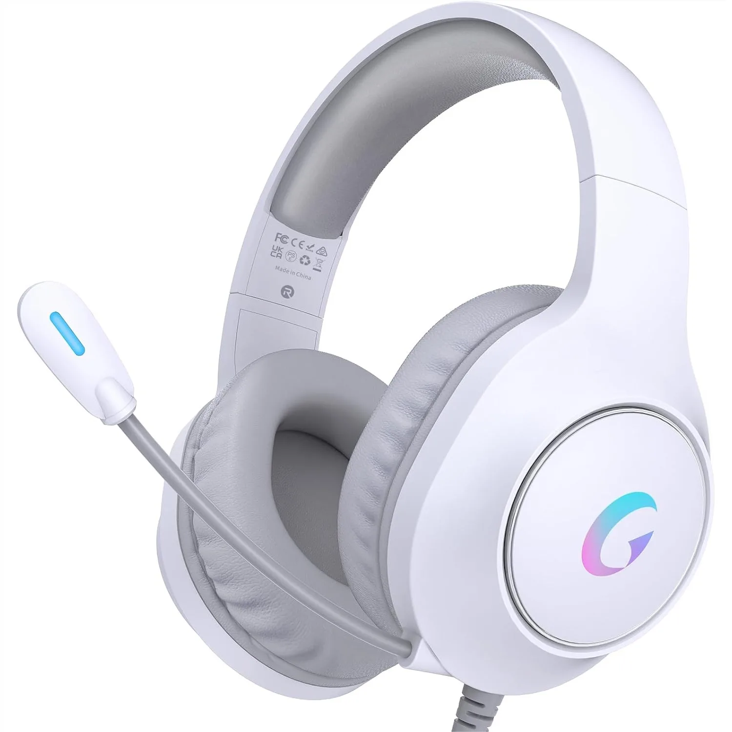 

Gaming Headset With 7.1 Surround Sound For PC PS5 Xbox Series X|S Switch Over-Ear Headphones With 50MM Drivers Noise Canceling Mic And RGB Light White