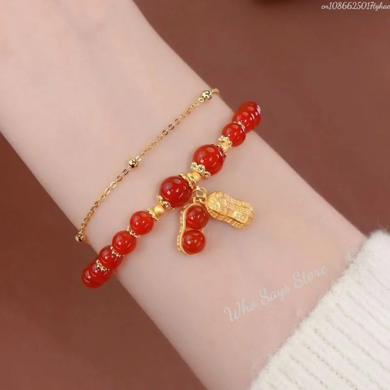 Fashion Girlfriend Peanut Double-layer Bracelet Female Harajuku Imitation Hetian Jade Temperament Bracelet Jewelry Bracelet Gift