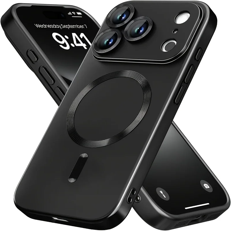 Coque Souple en TPU à Peinture Métallique avec Chargement Magnétique Sans Fil pour iPhone 17 Air 15 14 Plus 13 12 11 Pro Max 16e et Protection d'Objectif