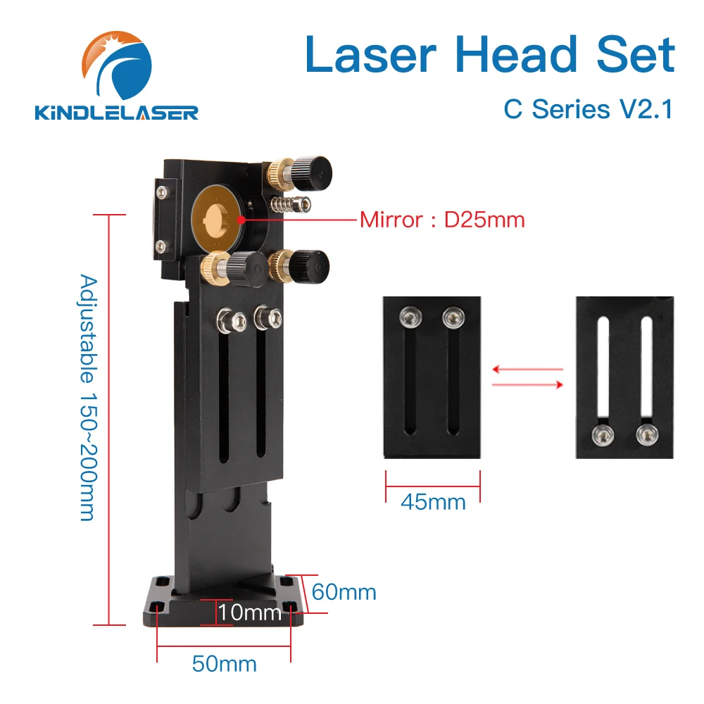 Testa laser CO2 KINDLELASER serie C Dia.18 FL38.1 e Dia.20 FL50.8 / 63.5/101.6mm Supporto per macchina da taglio per incisione laser (nero)