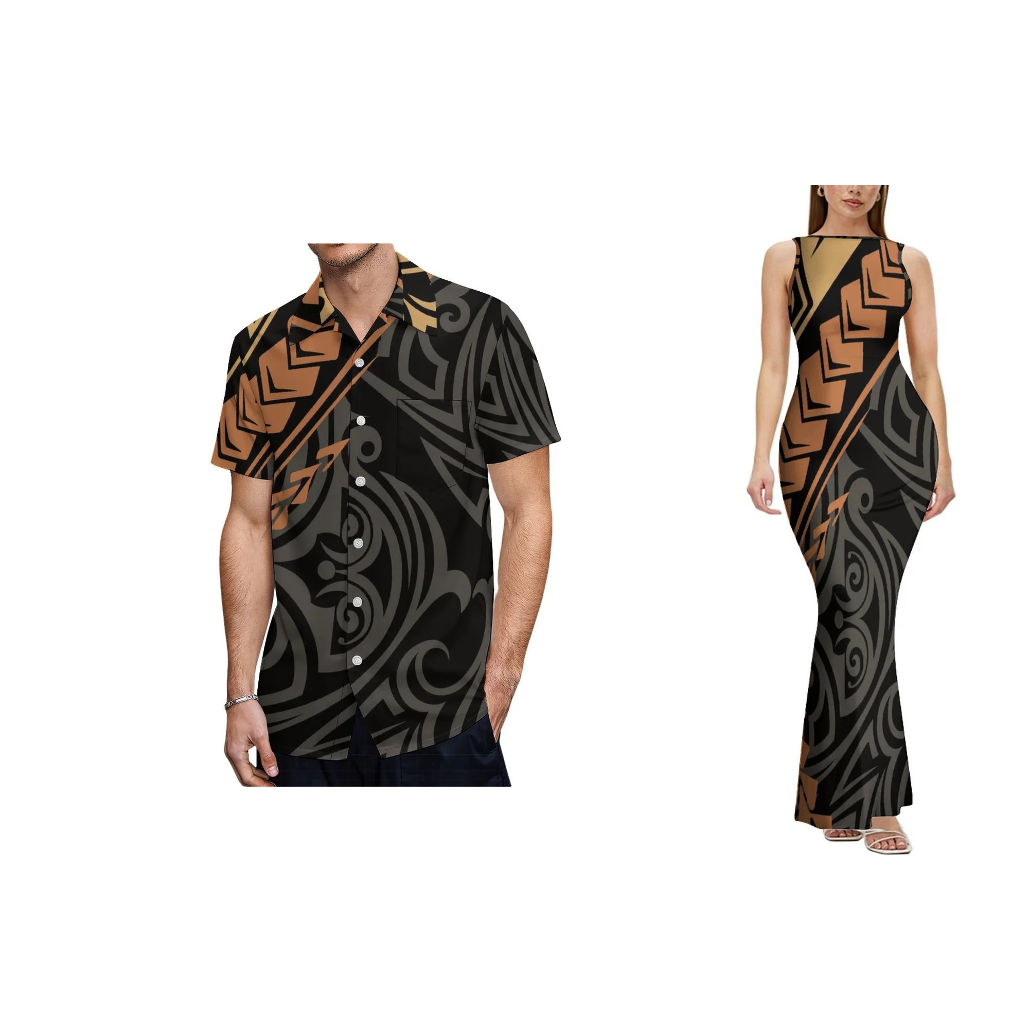 العلامة التجارية الجديدة نمط تصميم مثير المرأة عارية الذراعين اللباس مخصص ساموا طباعة قارب الرقبة أكمام زائد حجم فستان سيدة