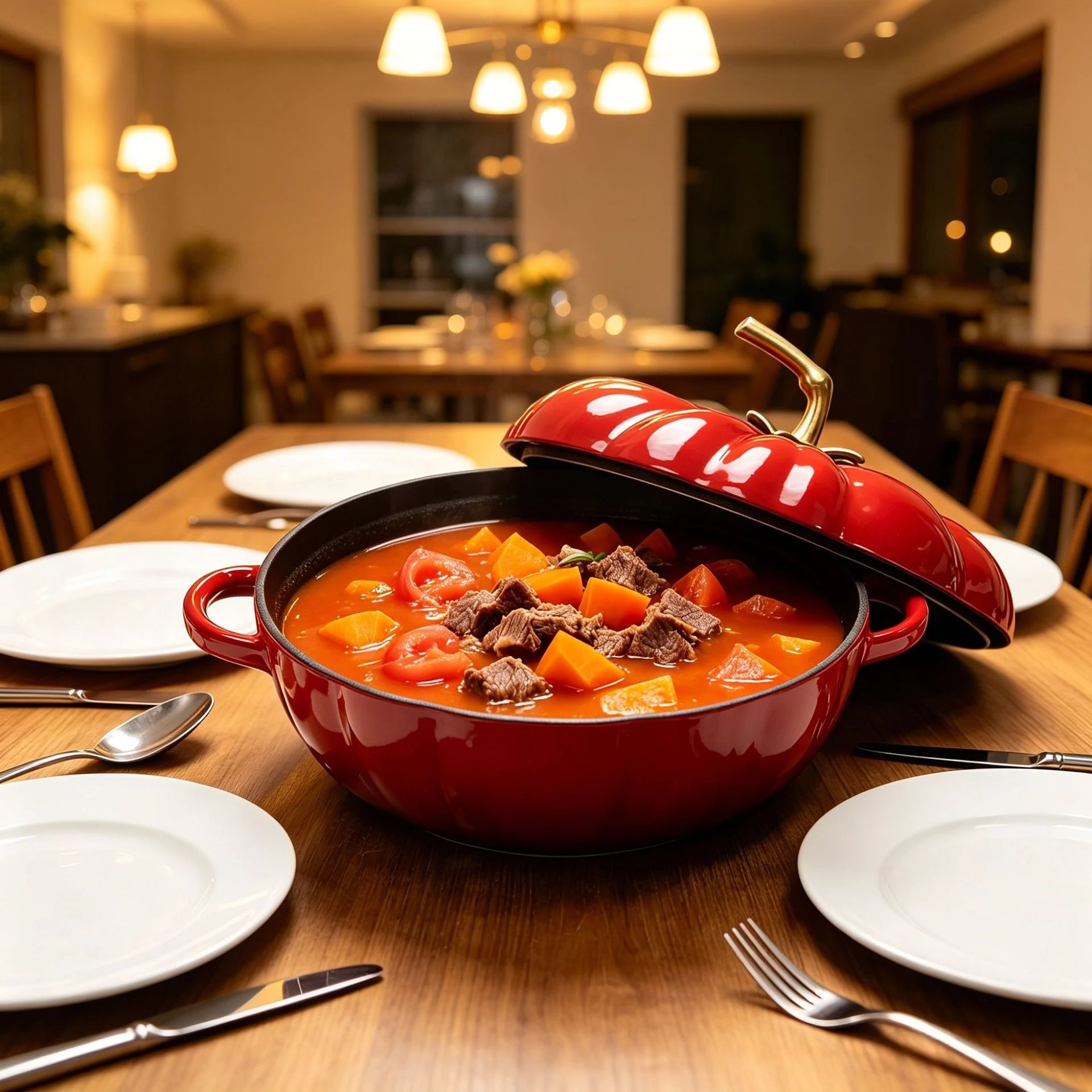 Tomato Cast Iron Enameled Pot, a classic and durable non-stick saucepan/stew pot suitable for all stovetops.