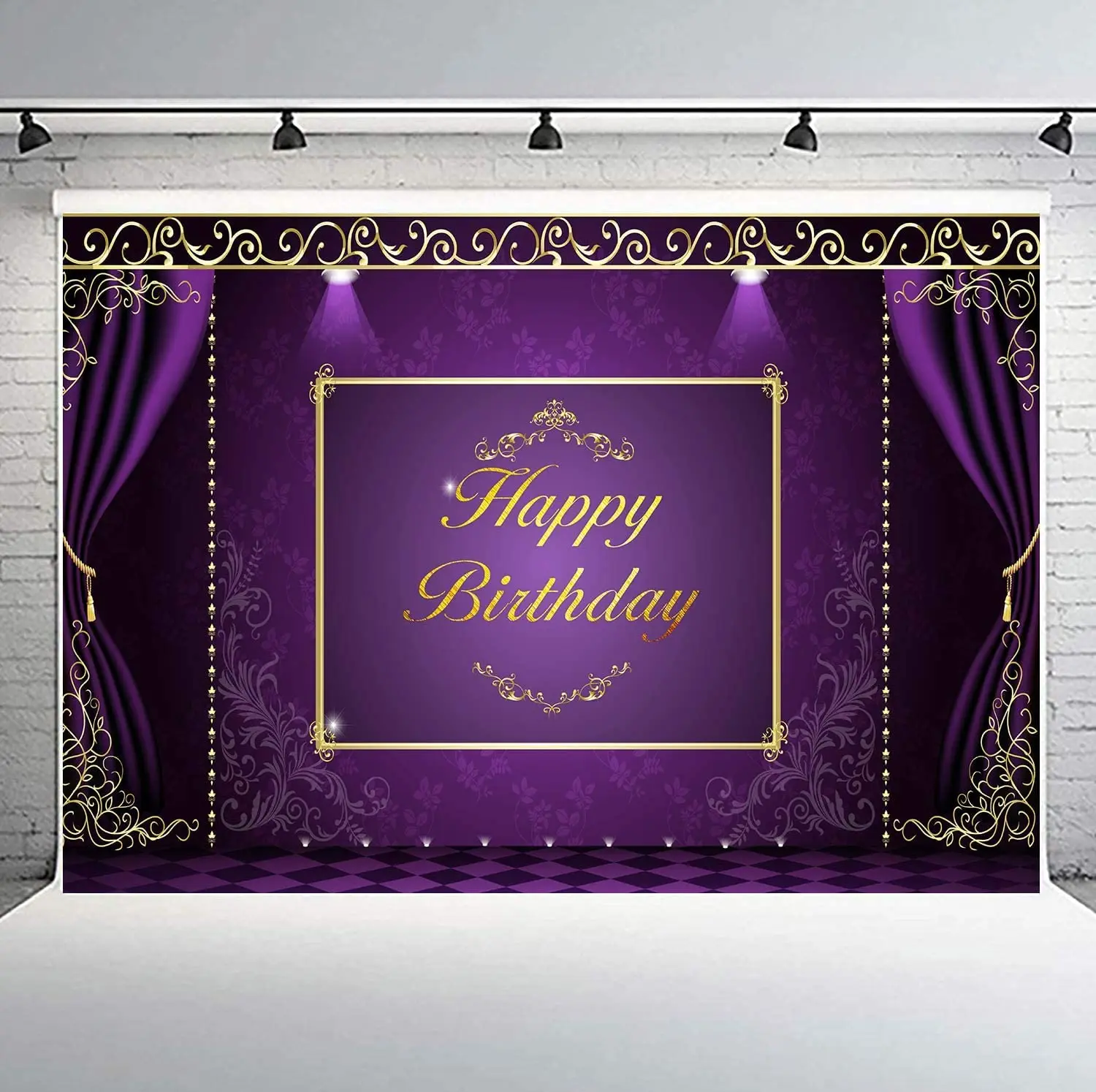 

Purple Glitter Stage Backgrounds Happy 30th 40th 50th 60th Birthday Photography Backdrop For Event Party Banner Photo Studio