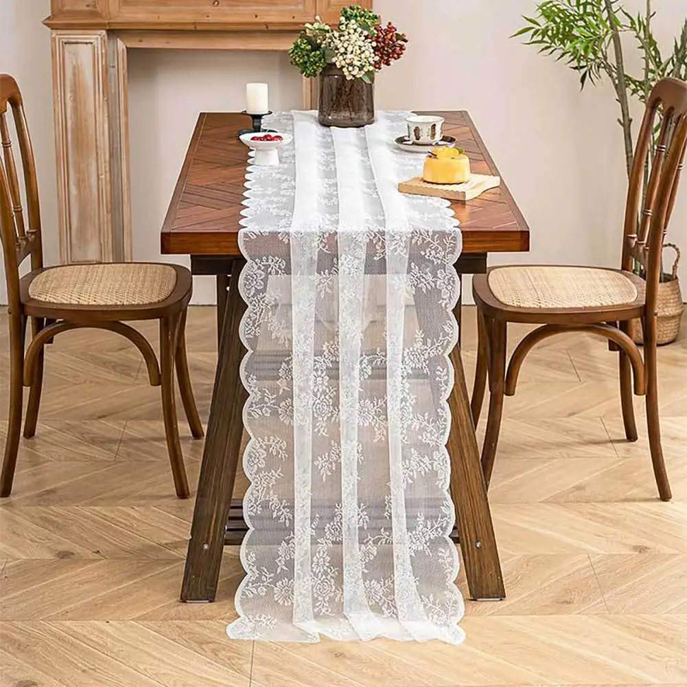 Boho Table Runner Sheer Table Runner Vintage Floral Lace Table Runner Sheer Embroidery Tablecloth Decorative Wedding Bridal