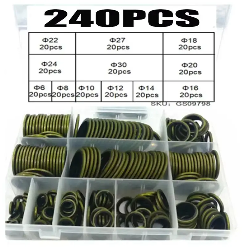 BOFO 240Pcs Oil Drain Plug Gasket Metal Rubber Bonded Washer Fit M6 M8 M10 M14 M16 Combined Washer Sealing Ring