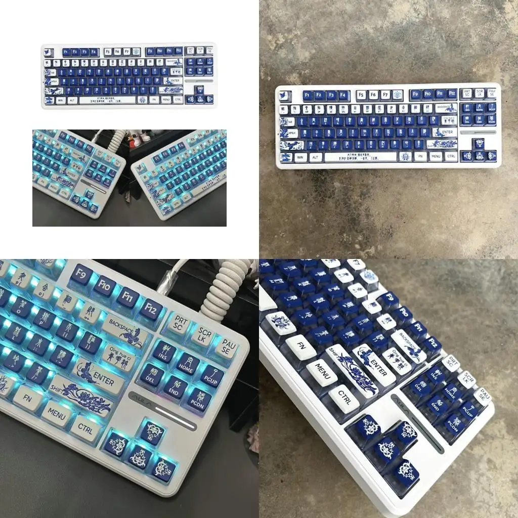 

Синие и белые фарфоровые тематические колпачки клавиш PBT Profile Keycaps для клавиатур