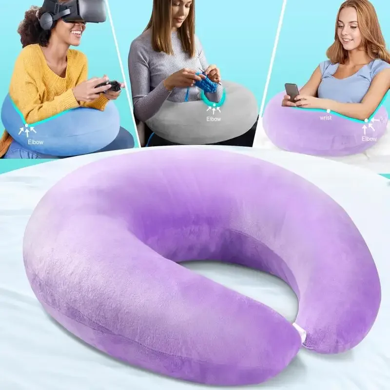 Gaming Pillow Ergonomic U-Shaped Lap Pillow with Elbow Rest for Adults & Kids, Arm Support Pillow for Crocheting, Reading