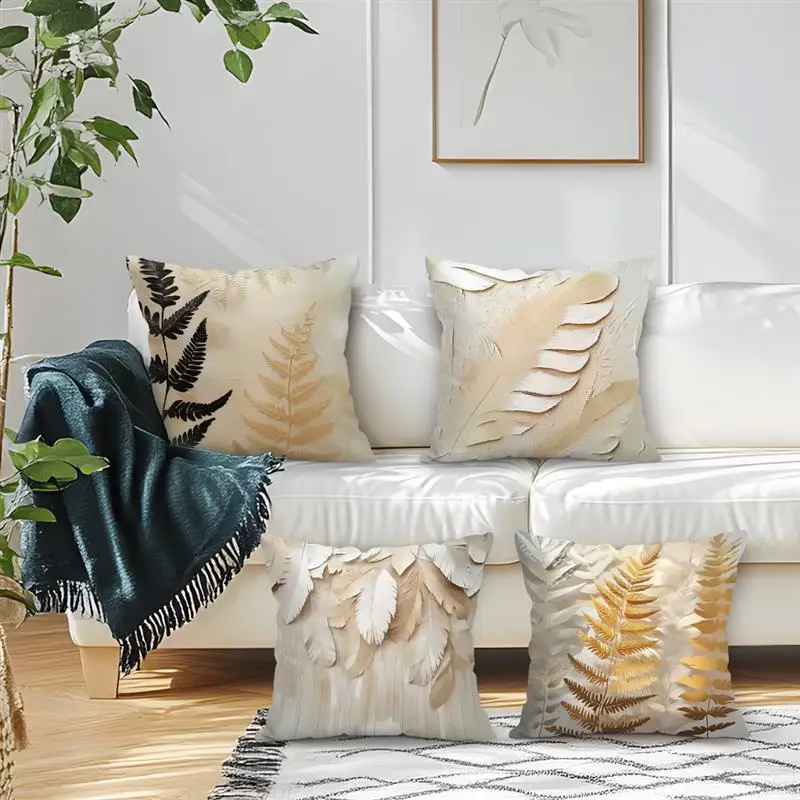 Texture Leaf Cushions Pillowcase Printed Polyester 45x45cm Throw Pillow Cover Decorative Sofa Bed Cushions Pillowslip Home Decor