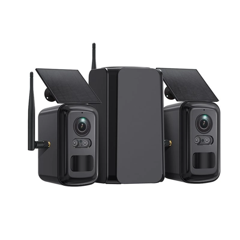 NEWCCDD Security System 2 Cams Solar Battery Powered 3MP Wifi Wireless Outdoor Camera Color Night Vision Motion Detection Alert