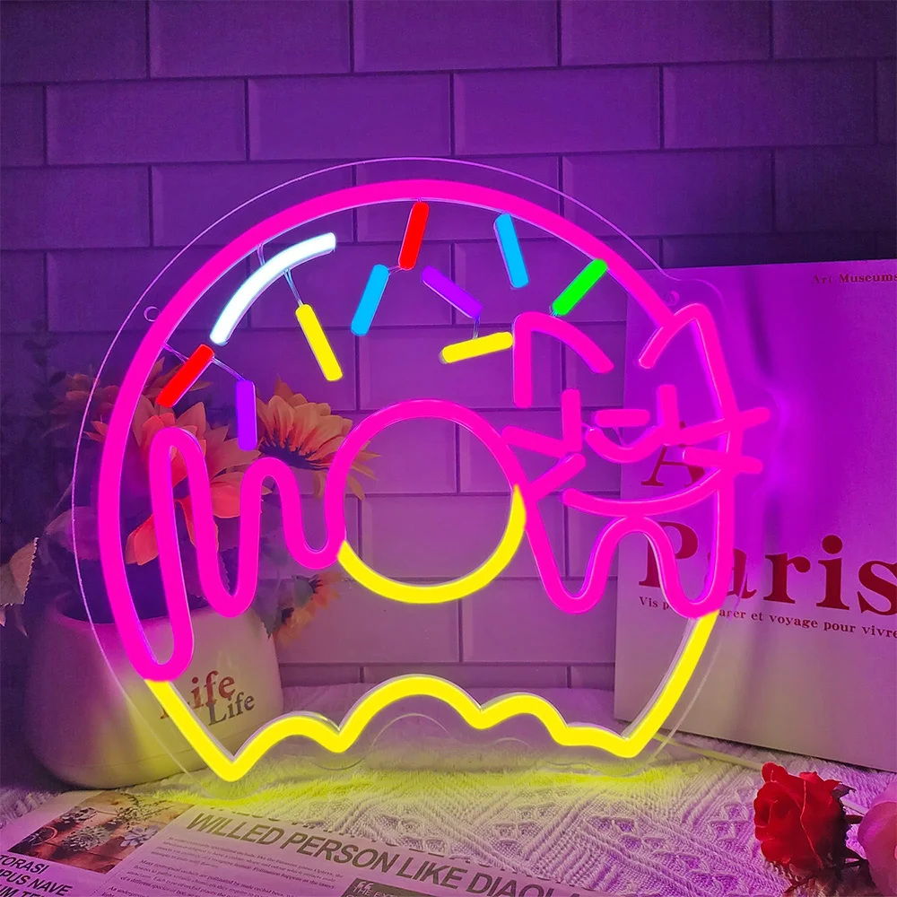 Donut Neon Sign Cute Donut Neon Sign for Wall Decor USB Powered Dimmable Food Animal Sign for Bed Room Living Room Restaurant