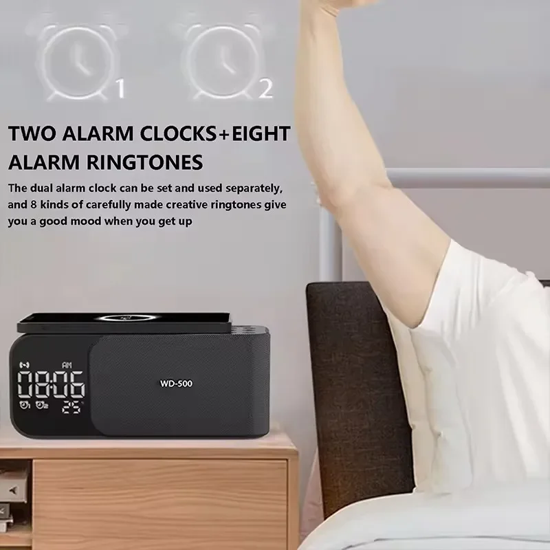 Carillon ad alto volume con radio FM Orologio Aralm Luce a LED Ricarica wireless Caixa De Som Altoparlante Bluetooth Colonna sonora portatile