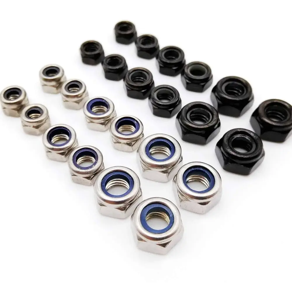 10pcs 304 Stainless Steel Self-locking Nut M2 M3 M4 M5 M6 Hex Nylon Locknut Hardware Accessory Black Silver Insert Lock Nut