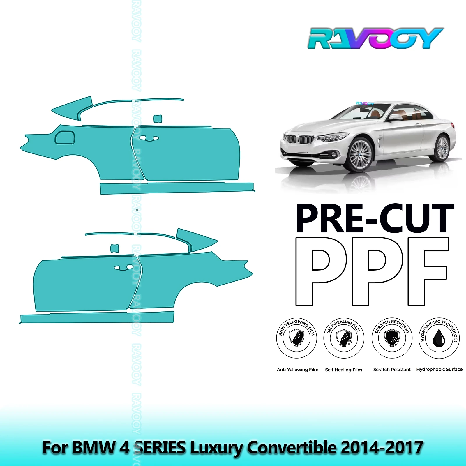 

For BMW 4 SERIES Luxury Convertible 2014-2017 8.5mil Clear Matte Pre-Cut PPF Door & A/B Pillar Kit TPU Paint Protection Film Set