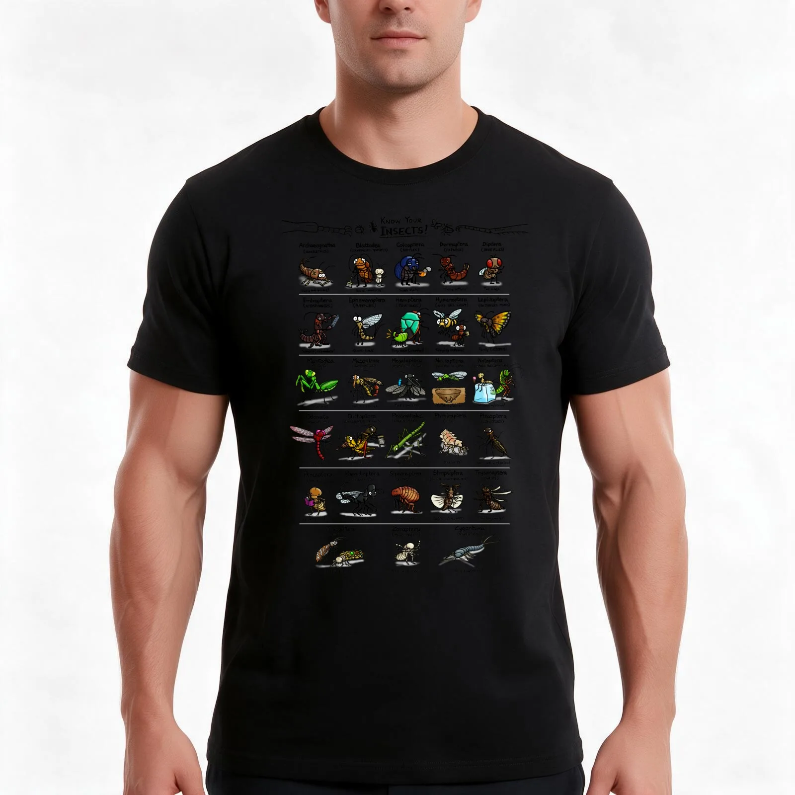 Illustrated Guide to Insects T-Shirt, Summer Casual Cotton Tee, Oversized Streetwear Tops, Vintage Graphic Print, 100% Cotton