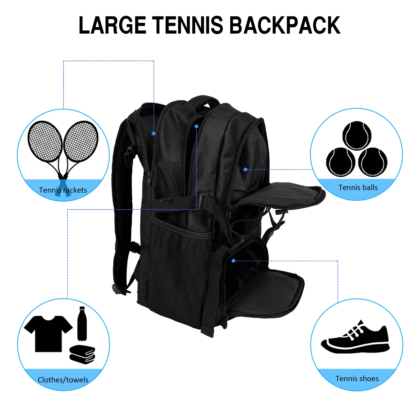 WOLT-Mochila de tênis para homens e mulheres, grande bolsa de raquete com compartimento ventilado, detém 2 raquetes, bolsa de tênis