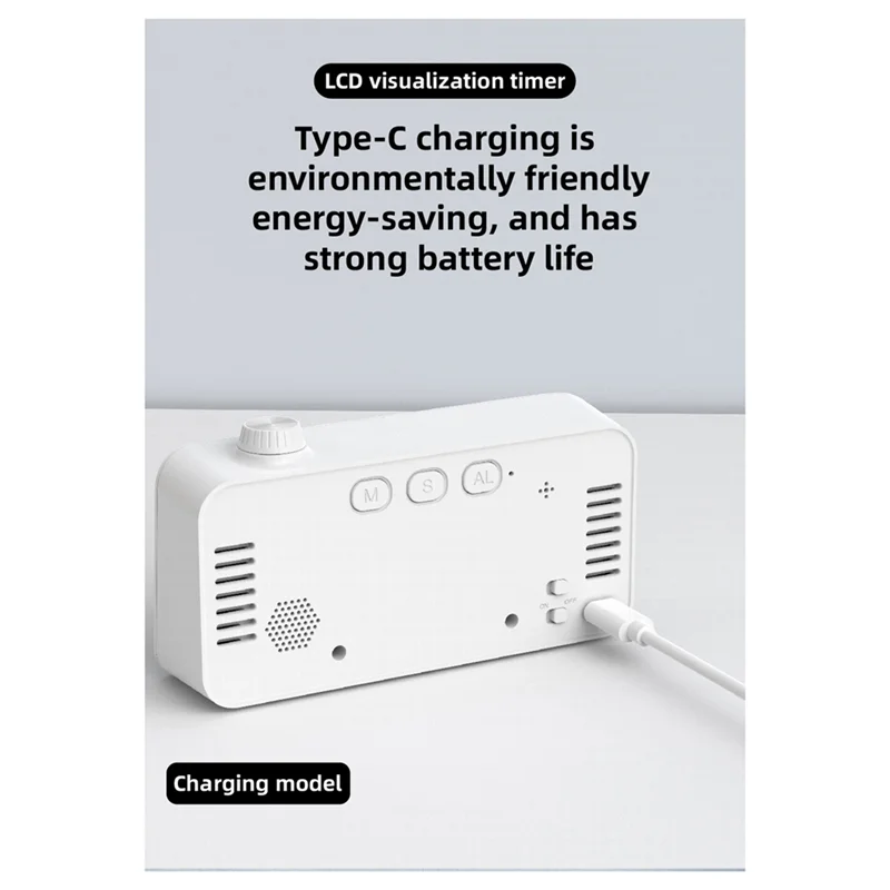 Countdown Alarm Clock Dual Display Visual Manager Alarm Clock Ambient Temperature Detection Knob Design Clocks White Easy To Use