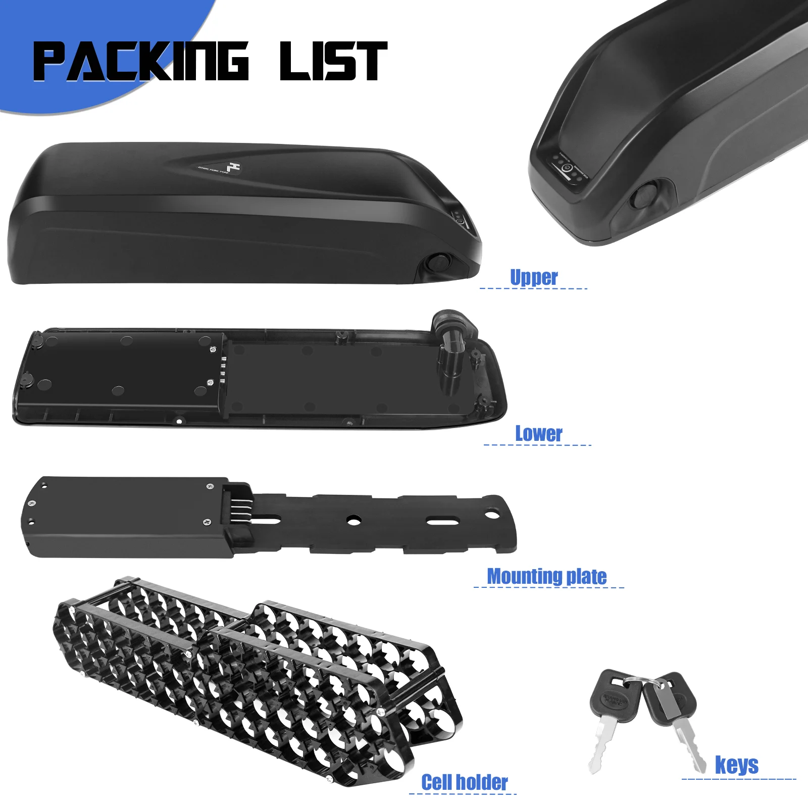 

MAX 52pcs 18650 Cells Hailong 1 Battery Case 4-PIN Discharger EBike Battery Case Down tube Case with Battery Holder