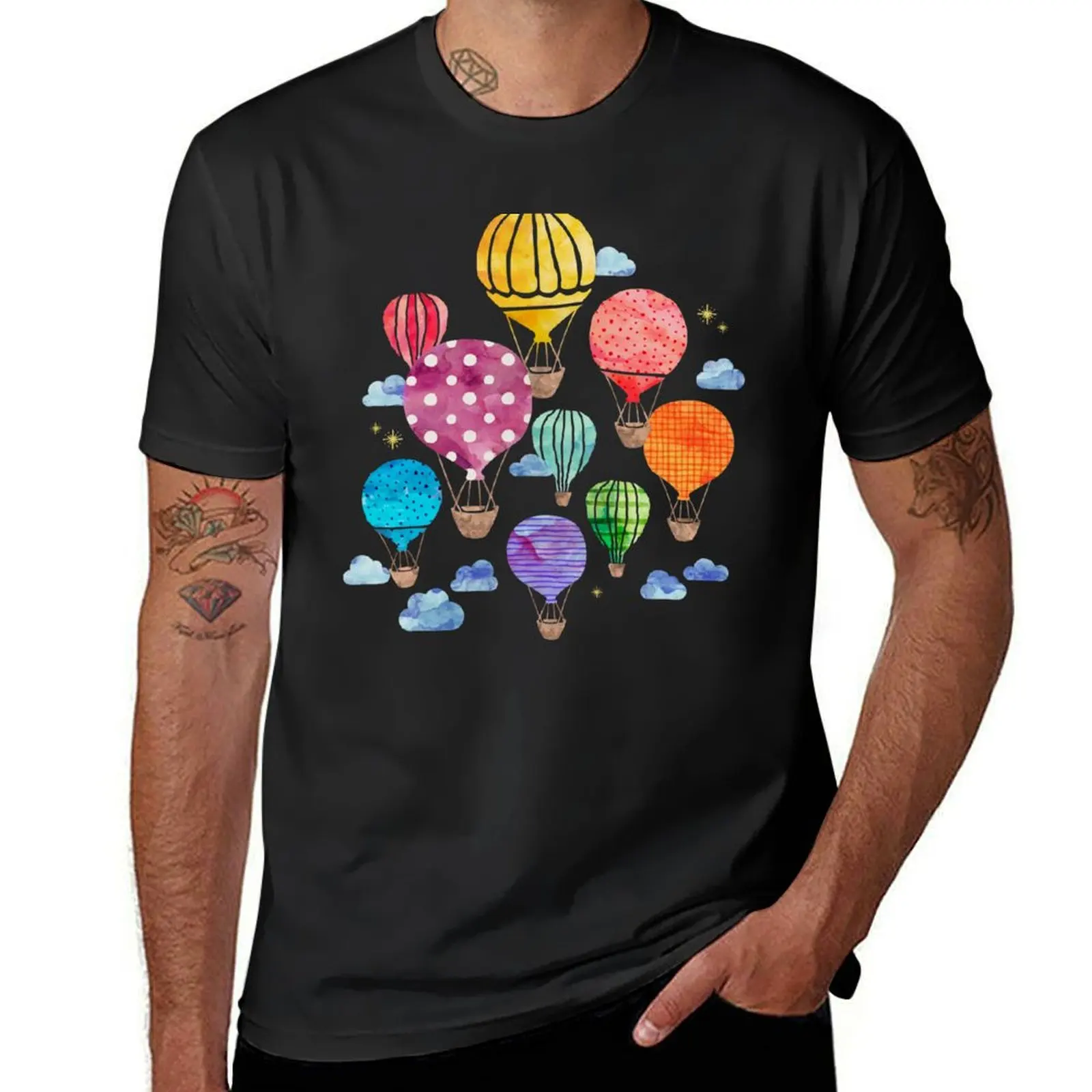 Hot Air Balloon Night T-Shirt summer tops animal prinfor boys mens t shirt graphic